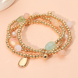 3PCS - Beads Pearl Charm Beaded Stretch Multi Layered Bracelets