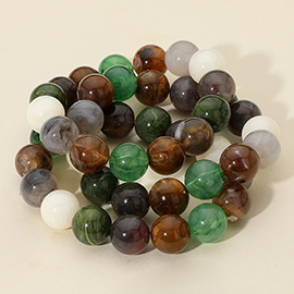 3PCS - Round Resin Ball Beaded Stretch Multi Layered Bracelets