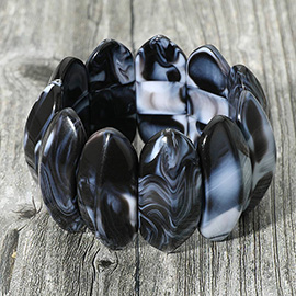 Bold Marbled Oval Penal Beaded Stretch Bracelet