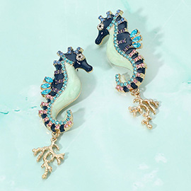 Coral Dangle Enamel Seahorse Statement Earrings