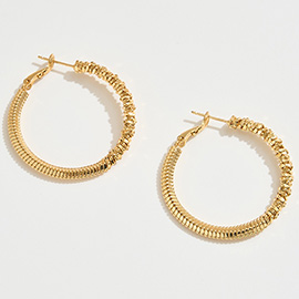 14K Gold Dipped Textured Hoop Earrings