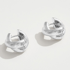White Gold Dipped Textured Crisscross Huggie Hoop Earrings