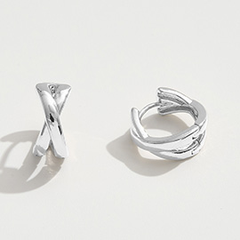 White Gold Dipped Crisscross Huggie Hoop Earrings