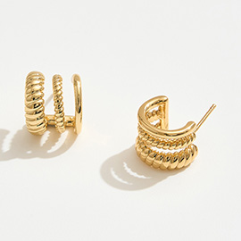 14K Gold Dipped Triple Rope Textured Hoop Earrings