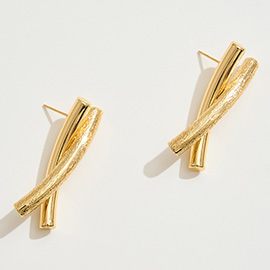14K Gold Dipped Crisscross Bar Earrings