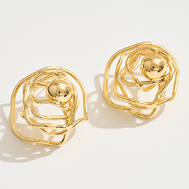 14K Gold Dipped Center Ball Abstract Rose Earrings