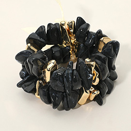 2PCS - Chunky Marbled Resin Metal Beaded Stretch Multi Layered Bracelets