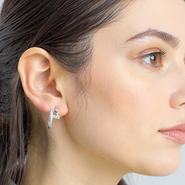 White Gold Dipped CZ Stone Paved Nail Mini Hoop Earrings