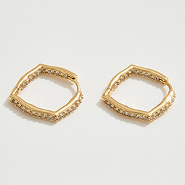 14K Gold Dipped CZ Stone Paved Geometric Huggie Hoop Earrings