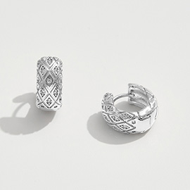 14K Gold Dipped CZ Stone Paved Quilted Mini Huggie Hoop Earrings