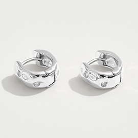 14K Gold Dipped CZ Stone Paved Hammered Mini Huggie Hoop Earrings