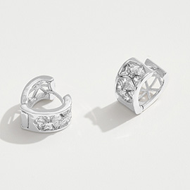 14K Gold Dipped Heart Shape CZ Stone Inlay Mini Huggie Hoop Earrings