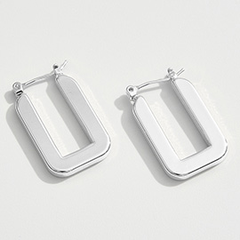 White Gold Dipped Geometric Square Pin Catch Hoop Earrings
