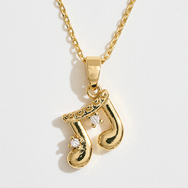 14K Gold Dipped CZ Stone Accent Musical Note Pendant Necklace