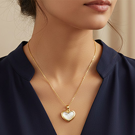 14K Gold Dipped Mother of Pearl Heart Pendant Necklace