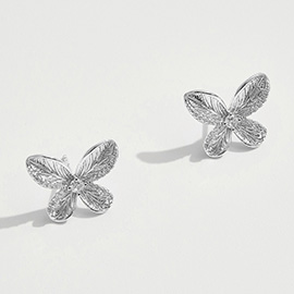 White Gold Dipped CZ Stone Butterfly Stud Earrings