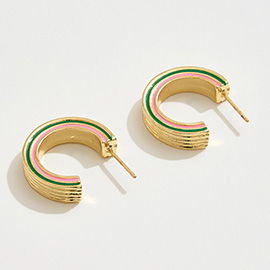 14K Gold Dipped Enamel Open Hoop Earrings