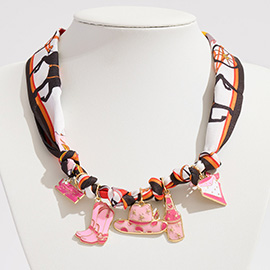 Enamel Western Theme Charm Station Fabric Scarf Necklace Adjustable Bracelet Bag Charm