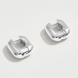 White Gold Dipped Square Huggie Hoop Earrings