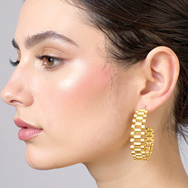 14K Gold Dipped Geometric Chain Link Hoop Earrings