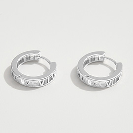 White Gold Dipped Roman Numeral Huggie Hoop Earrings