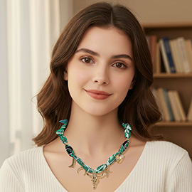 Western Steer Head Cowboy Boot Horseshoe Cross Heart Charm Station Fabric Bandana Scarf Necklace