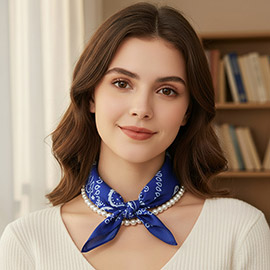 Fabric Bandana Scarf Pearl Layered Necklace