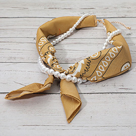 Fabric Bandana Scarf Pearl Layered Necklace