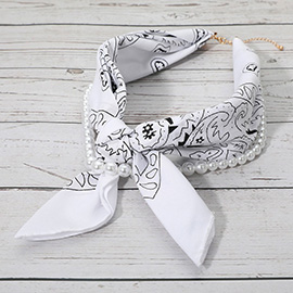 Fabric Bandana Scarf Pearl Layered Necklace