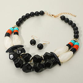 Bold Resin Pebble Beaded Layered Statement Necklace