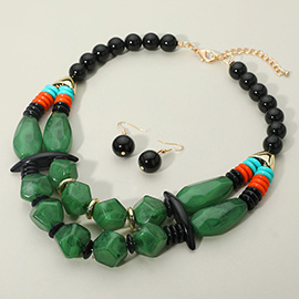 Bold Resin Pebble Beaded Layered Statement Necklace