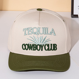 TEQUILA COWBOY Message Embroidered Five Panel Canvas Snapback Baseball Cap