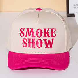 SMOKE SHOW Message Embroidered Five Panel Canvas Snapback Baseball Cap