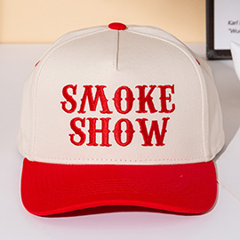 SMOKE SHOW Message Embroidered Five Panel Canvas Snapback Baseball Cap