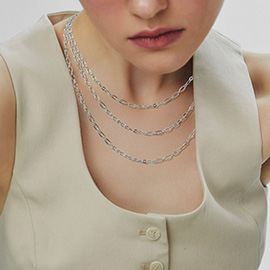 Silver Dipped Triple Layered Oval Link Chain Necklace