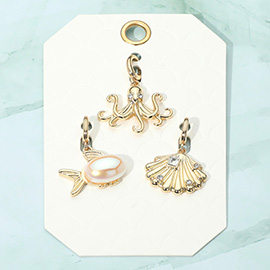 3PCS - Pearl Accent Fish Seashell Octopus Pendant Charm Set