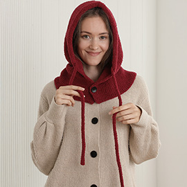 Cozy Drawstring Snood Balaclava Hooded Knit Scarf Hat