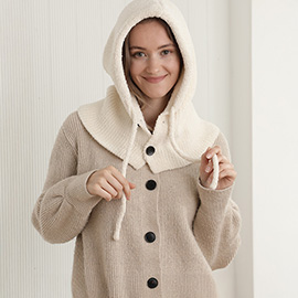 Cozy Drawstring Snood Balaclava Hooded Knit Scarf Hat