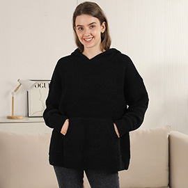 Cozy Solid Color Hooded Sweater with Pocket