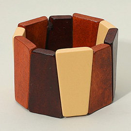 Bold Chunky Geometric Multicolor Wooden Stretch Statement Bracelet