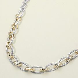 14K Gold Plated Two Tone Knot Link Chain Necklace