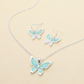 Sea Glass Butterfly Pendant Necklace