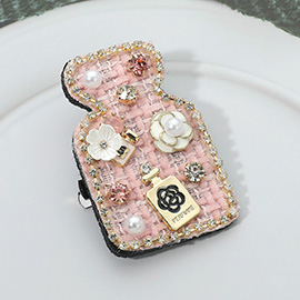 Pearl Flower Embellished Tweed Perfume Bottle Pin Brooch Hair Clip