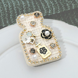 Pearl Flower Embellished Tweed Perfume Bottle Pin Brooch Hair Clip