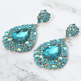 Teardrop Pointed Rhinestone Embellished Dangle Evening Earrings