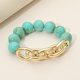 Metal Chain Link Accent Marbled Ball Beaded Stretch Bracelet