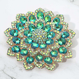 Glass Stone Embellished Flower Pin Brooch