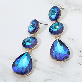 Round Teardrop Stone Cluster Link Drop Evening Earrings