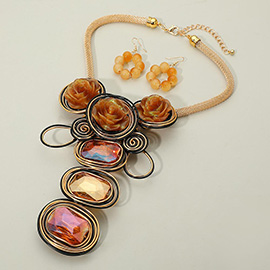 Bold Floral Accent Artistic Colorful Wire Coil Statement Necklace