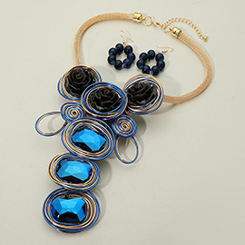 Bold Floral Accent Artistic Colorful Wire Coil Statement Necklace